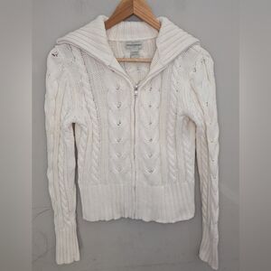 Banana Republic Cream Cable Knit Full-Zip Cardigan Chunky Sweater Size M